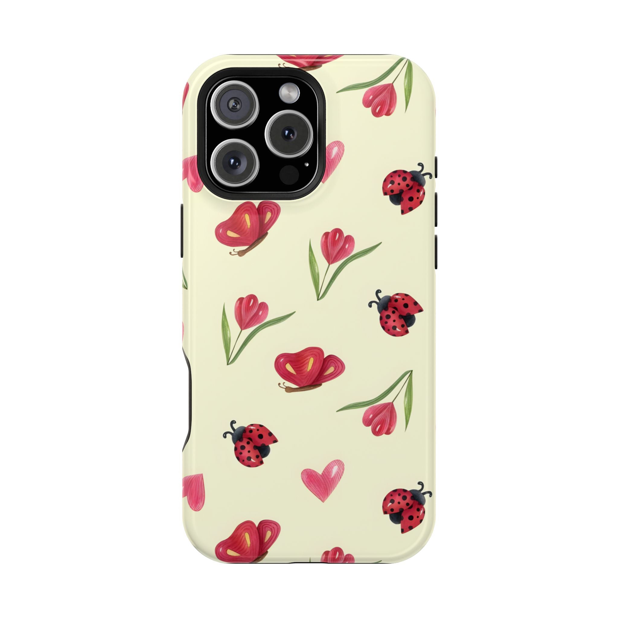 Floral Ladybug Phone Case - Tough Protection, Cute Design, Gift for Her, Trendy Smartphone Accessory, Spring Decor
