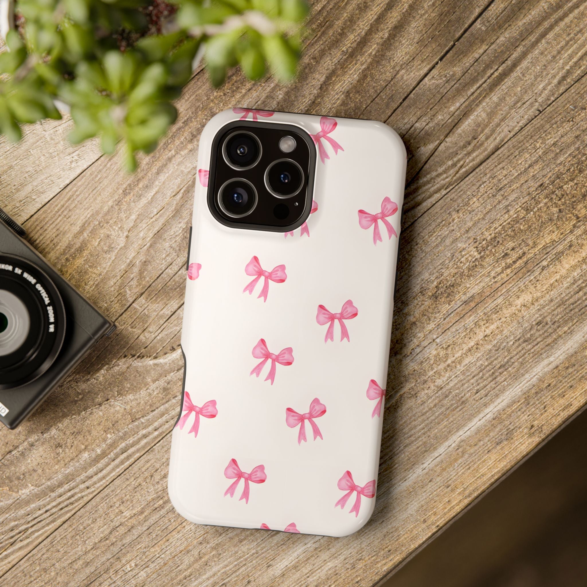 Chic Pink Bow Tough Phone Case - Durable Stylish Protection for Fashion Lovers