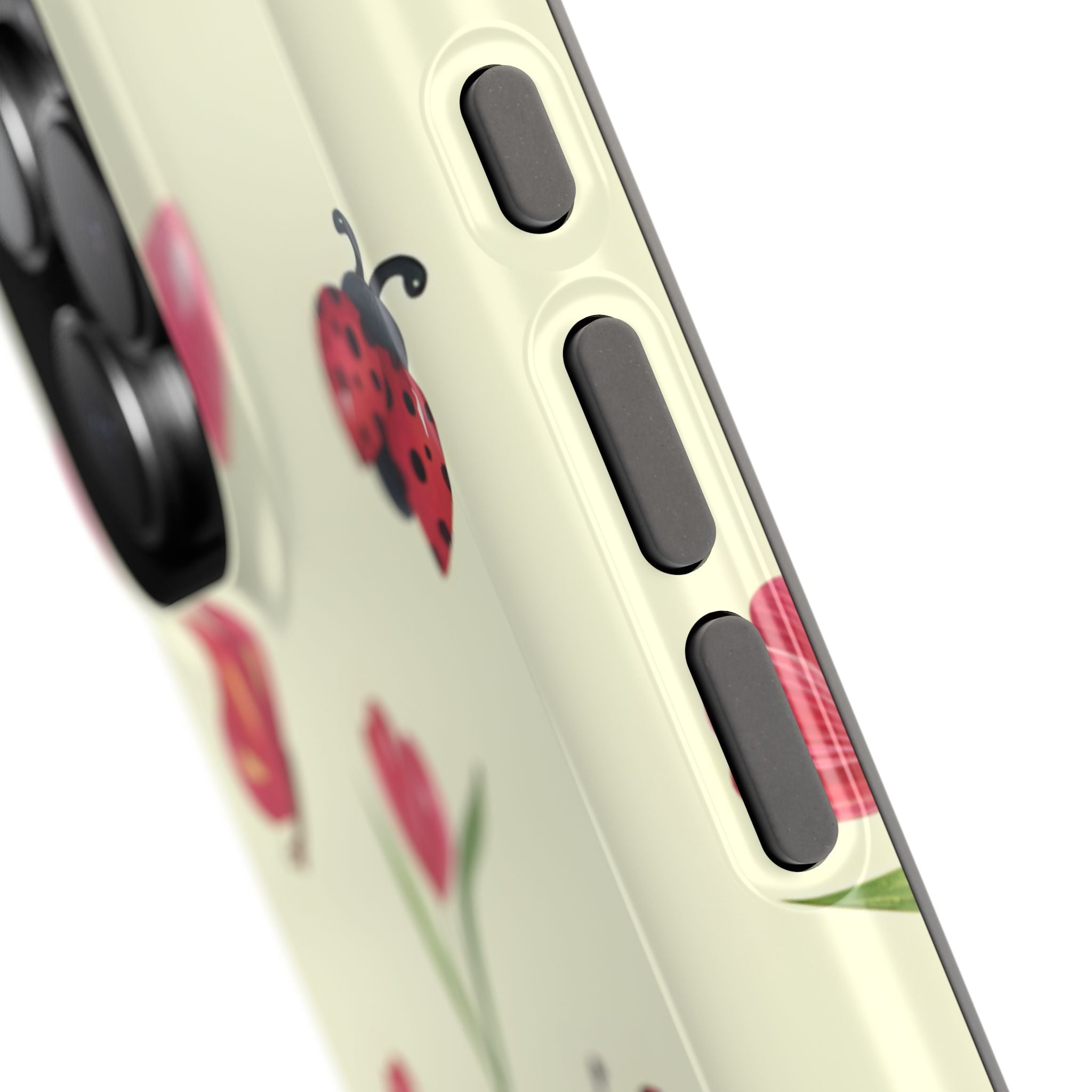 Floral Ladybug Phone Case - Tough Protection, Cute Design, Gift for Her, Trendy Smartphone Accessory, Spring Decor