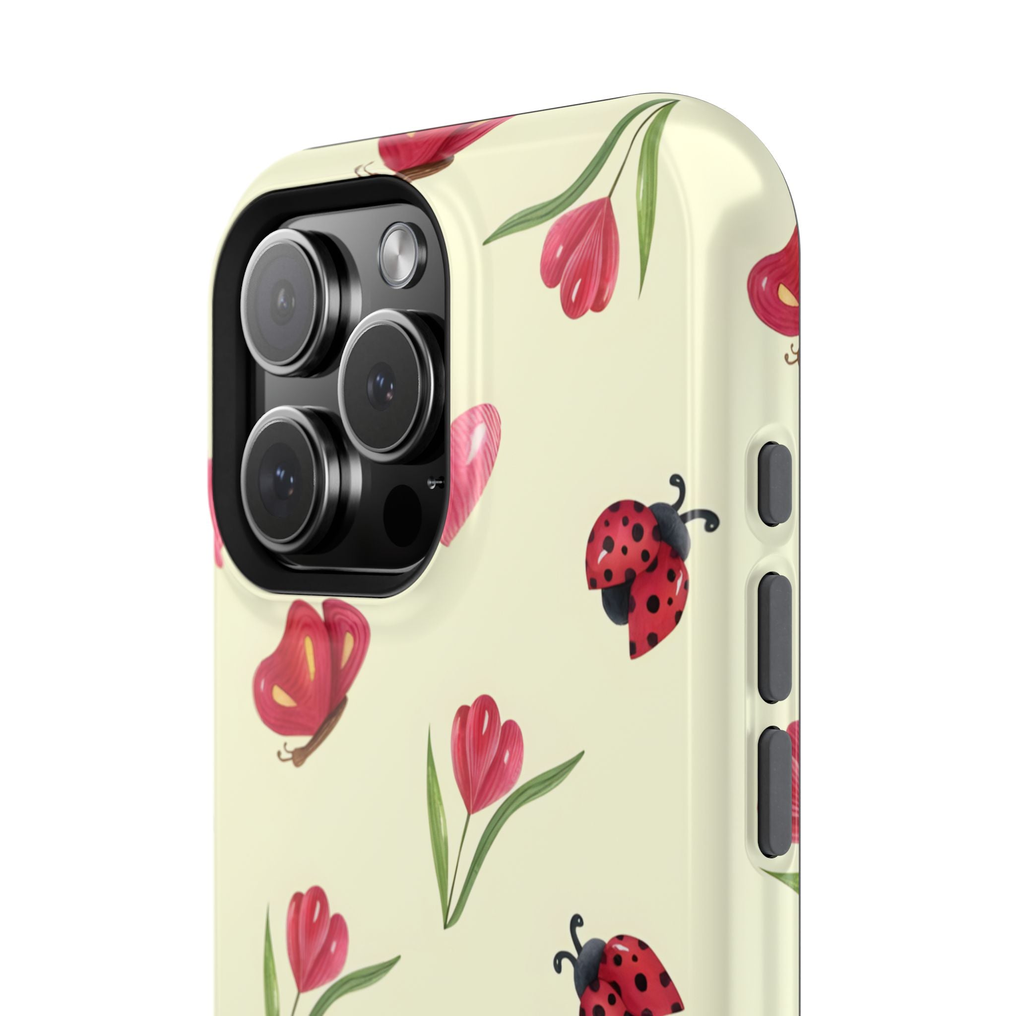 Floral Ladybug Phone Case - Tough Protection, Cute Design, Gift for Her, Trendy Smartphone Accessory, Spring Decor